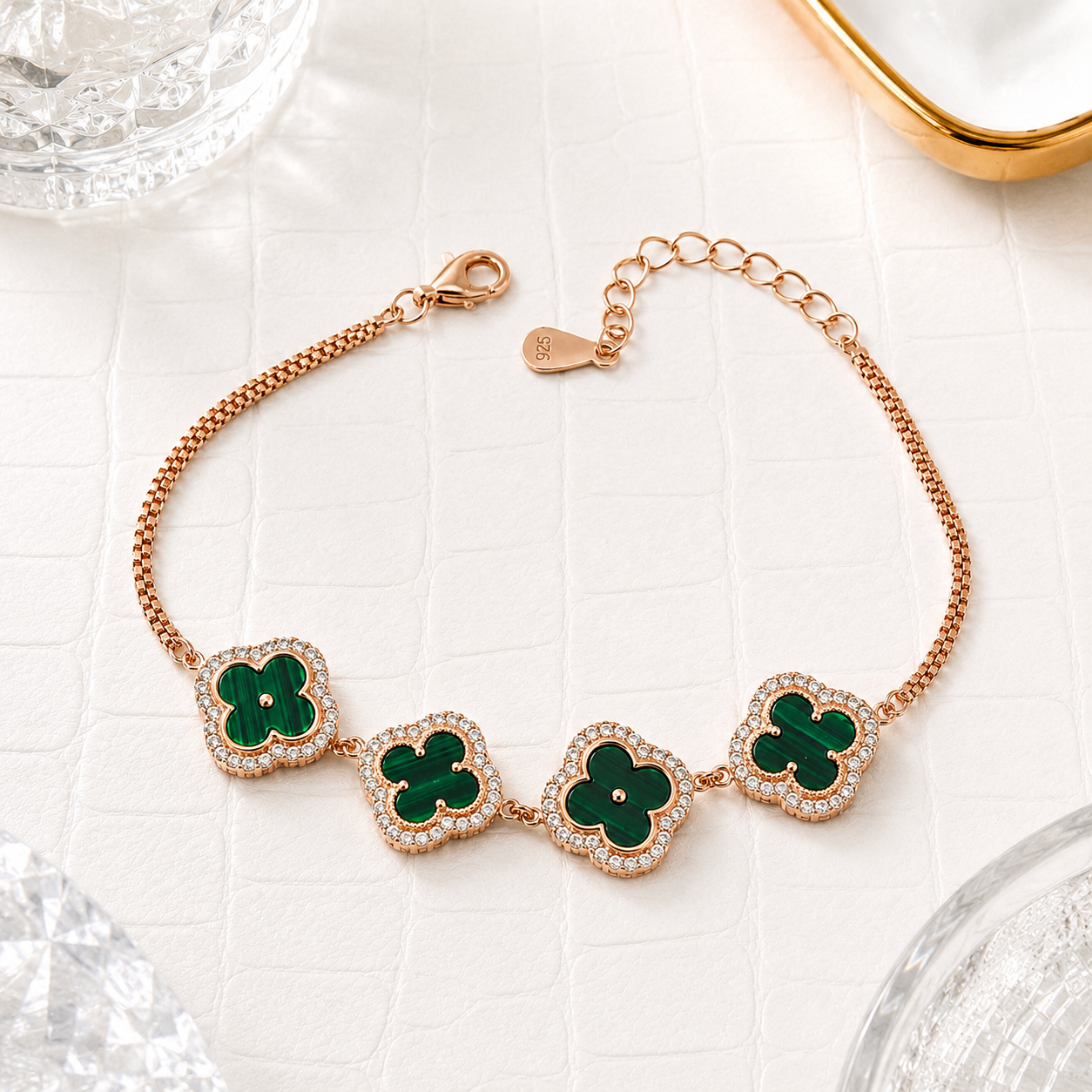 four_green_malachite_clover_alhambra_cz_diamond_halo_tennis_chain_bracelet_jewelry_women_rose_gold_plated_925_sterling_silver_IGNITE_GEMS_BR_51_e