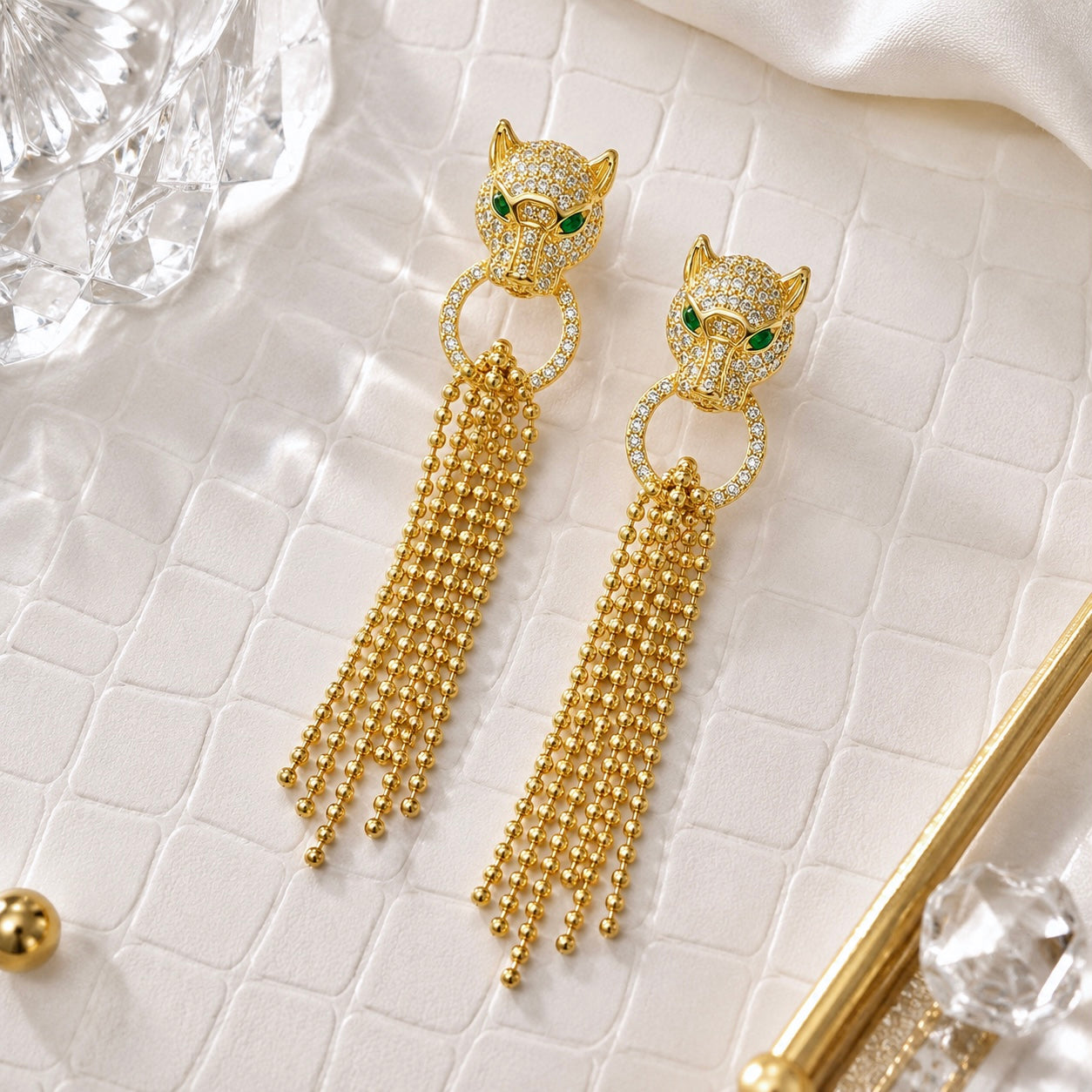 nature_inspired_animal_panther_green_cz_diamond_multi_row_six_round_beaded_chain_drops_hanging_in_open_circle_in_tiger_mouth_925_sterling_silver_IGNITE_GEMS_D_ER_1_e