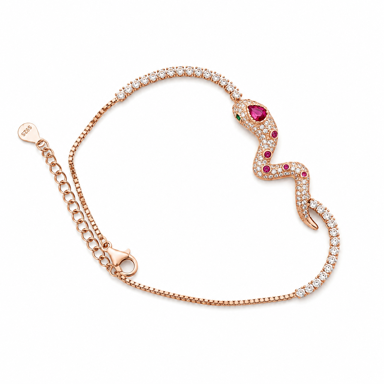 nature_inspired_snake_animal_red_cz_diamond_tennis_chain_bracelet_jewelry_rose_gold_plated_tone_925_sterling_silver_U_BR_79_IGNITE_GEMS_India_c