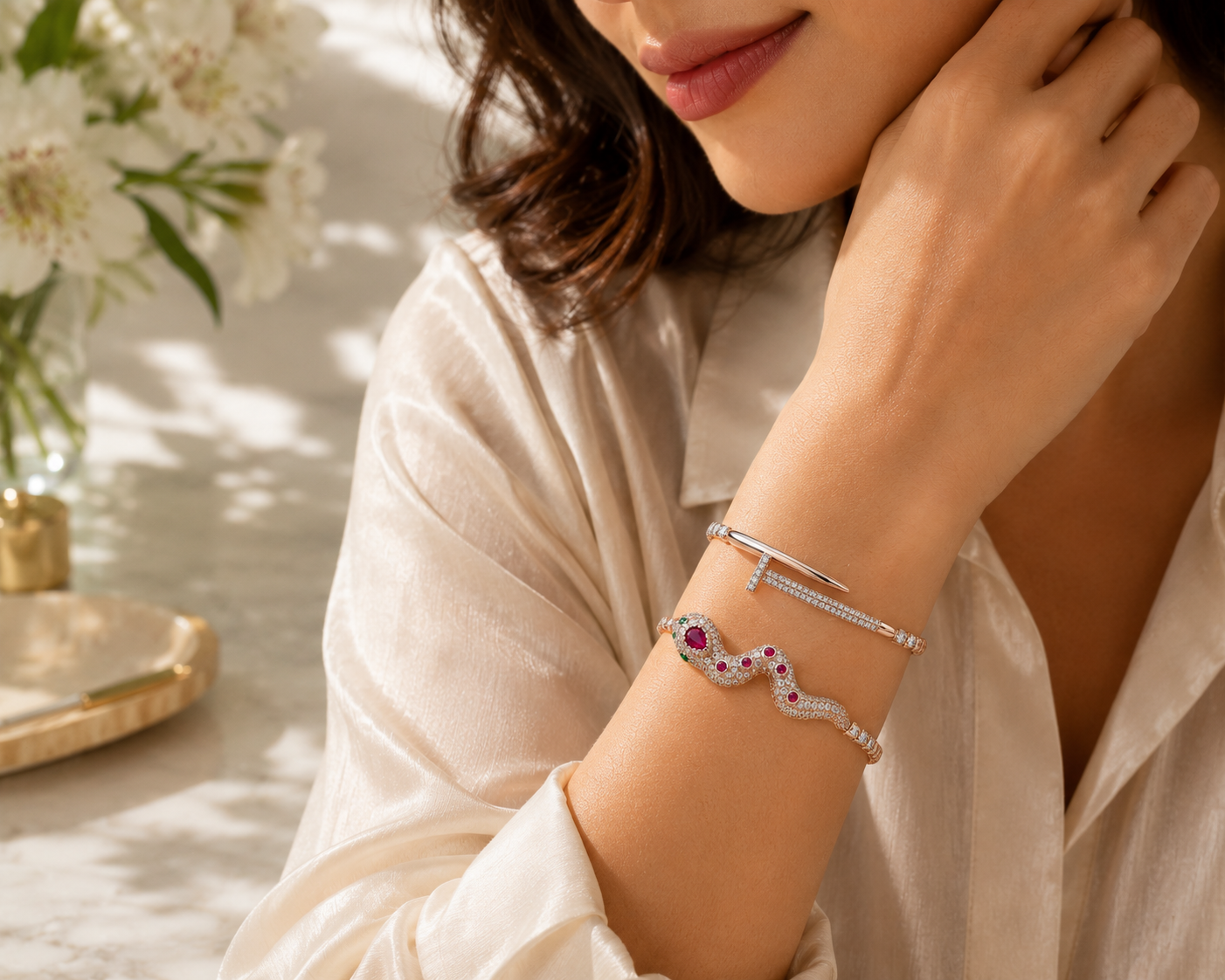 Ultra Premium 925 Sterling Silver Bracelet Jewelry at Ignite Gems India Model Photo