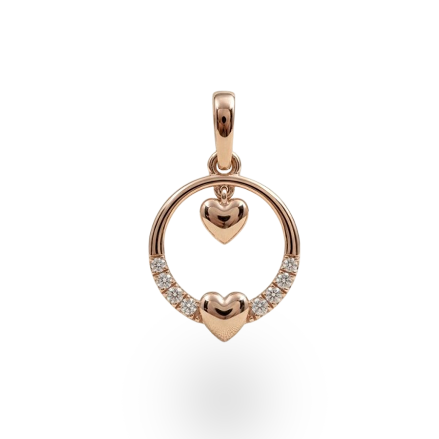Floating Dual Heart Open Circle Diamond Pendant in 14K Rose Gold