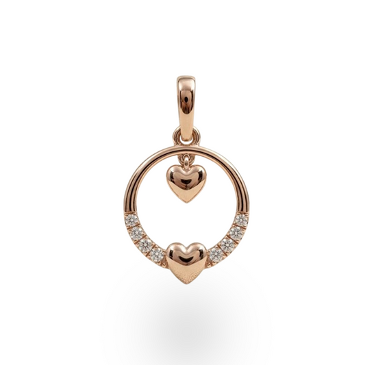 Floating Dual Heart Open Circle Diamond Pendant in 14K Rose Gold