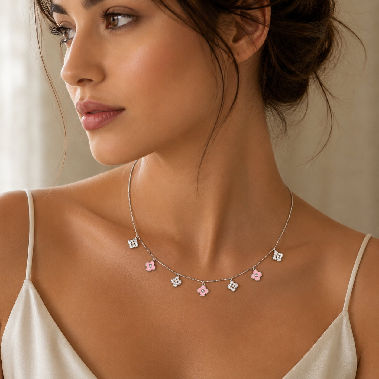 baby_pink_enameled_cz_diamond_clover_alhambra_charm_boxed_chain_necklace_925_sterling_silver_IGNITE_GEMS_NS_5_model_d