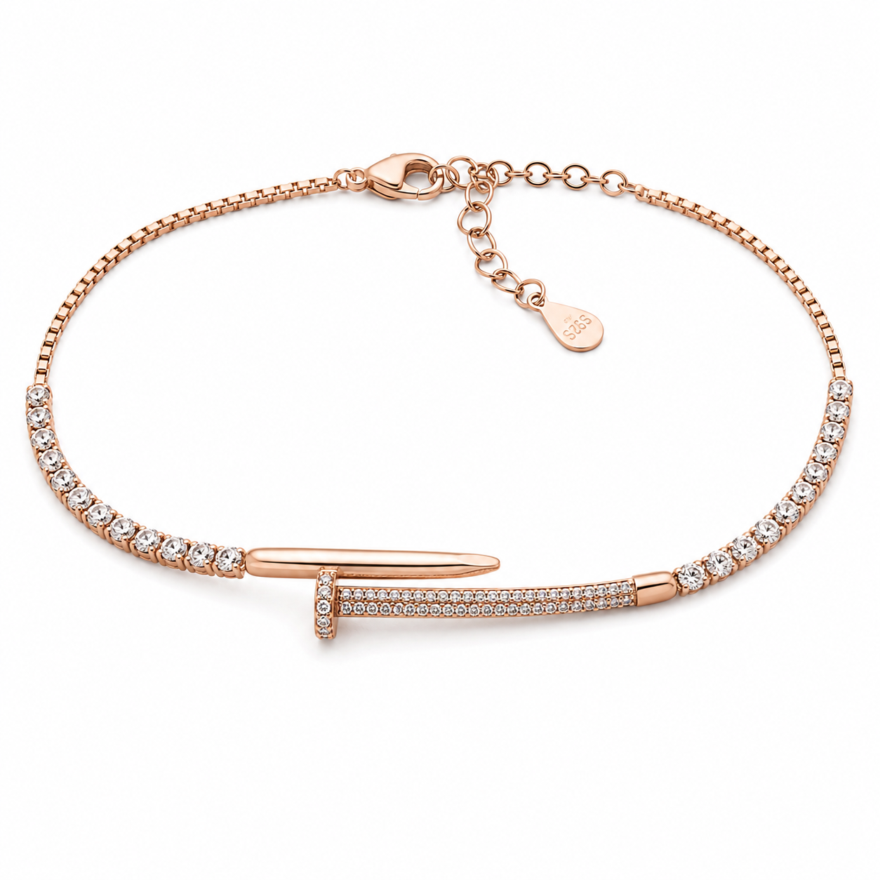 designer_nail_cartier_tennis_chain_women_bracelet_rose_gold_plating_tone_925_sterling_silver_diamond_cubic_zirconia_ignite_gems_U_BR_81