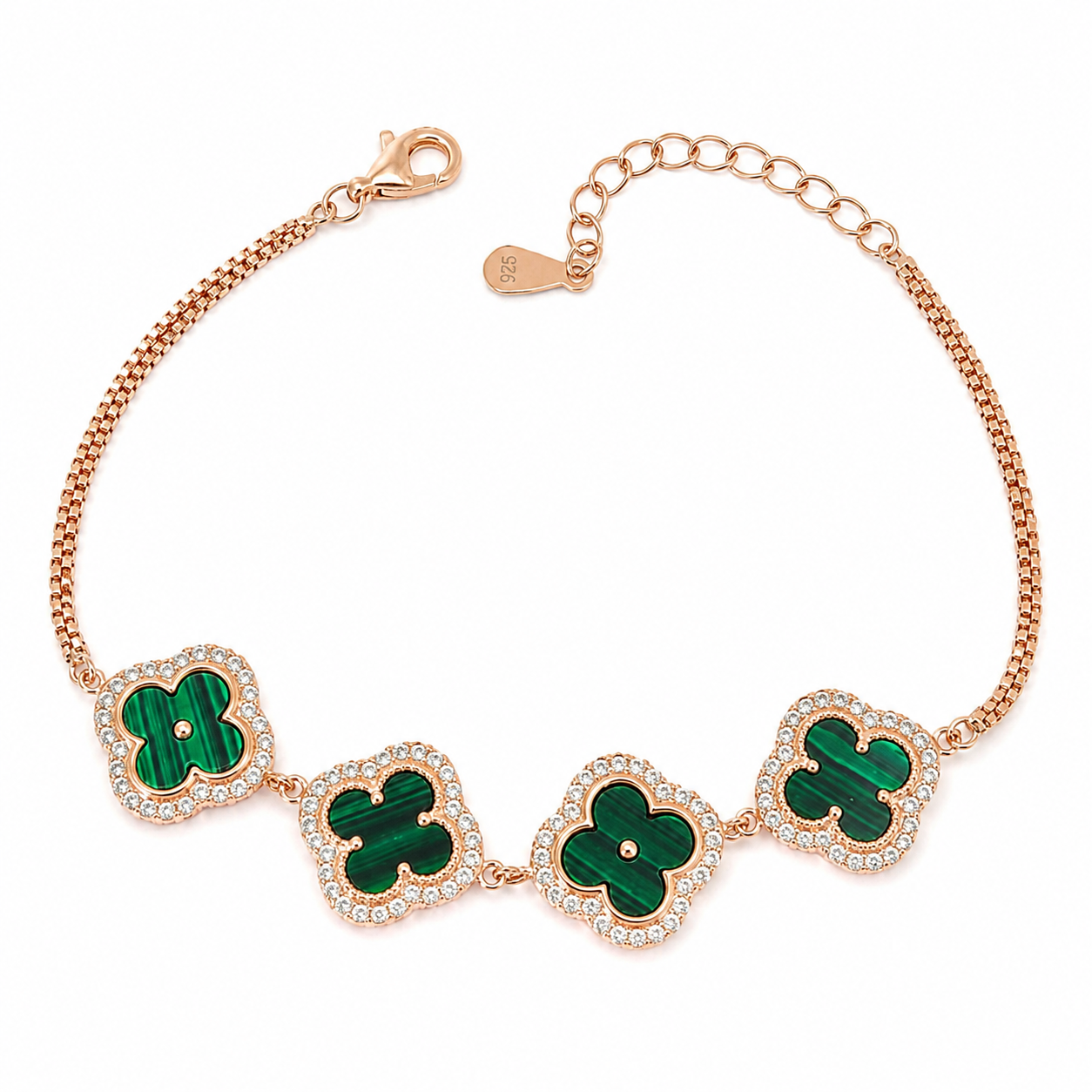 four_green_malachite_clover_alhambra_cz_diamond_halo_tennis_chain_bracelet_jewelry_women_rose_gold_plated_925_sterling_silver_IGNITE_GEMS_BR_51