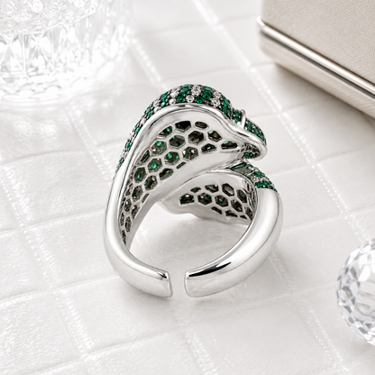 green_eagle_parrot_face_wrapped_wing_black_eye_bird_cz_diamond_ring_jewelry_925_sterling_silver_IGNITE_GEMS_DRG4_b2