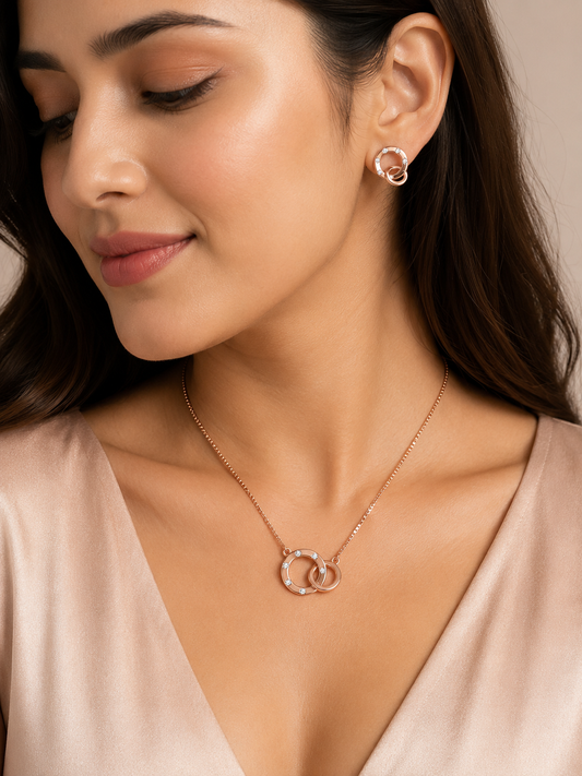 interlinked_locked_dual_open_circle_geometric_cz_diamond_chain_matching_pendant_necklace_earrings_jewelry_set_rose_gold_plated_925_sterling_silver_PS_5_IGNITE_GEMS_India-d