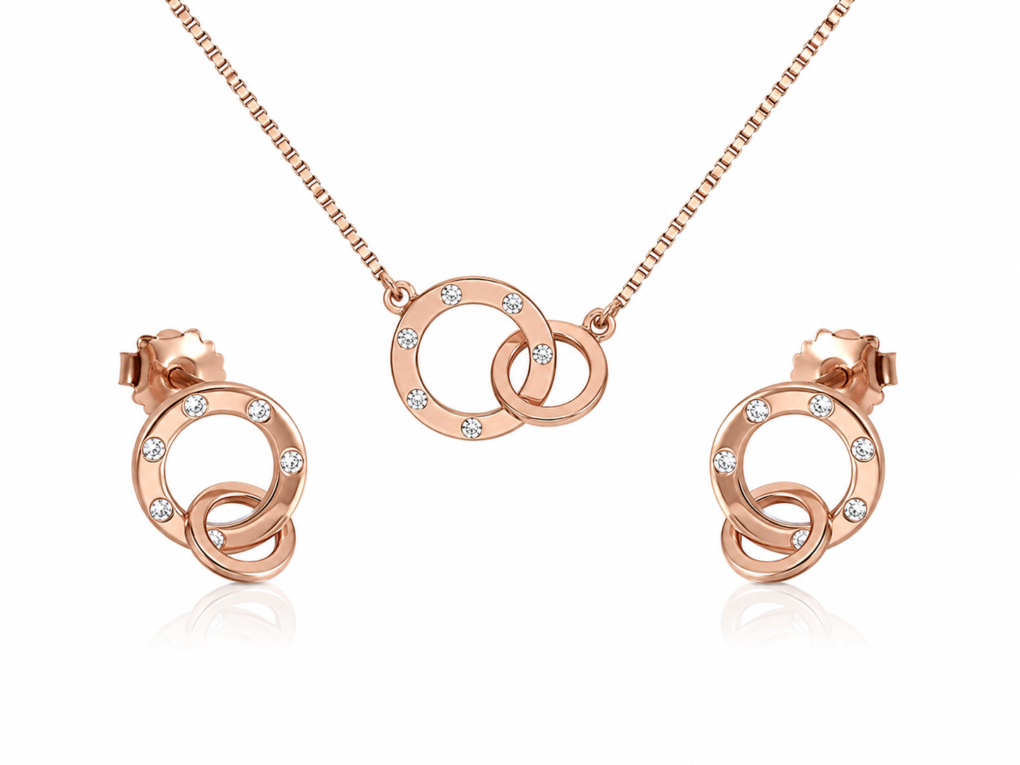 interlinked_locked_dual_open_circle_geometric_cz_diamond_chain_matching_pendant_necklace_earrings_jewelry_set_rose_gold_plated_925_sterling_silver_PS_5_IGNITE_GEMS_India