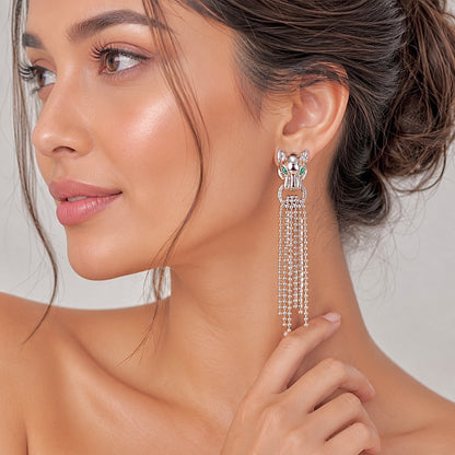 nature_inspired_animal_panther_green_cz_diamond_multi_row_six_round_beaded_chain_drops_hanging_in_open_circle_in_tiger_mouth_925_sterling_silver_IGNITE_GEMS_D_ER_1_model_d