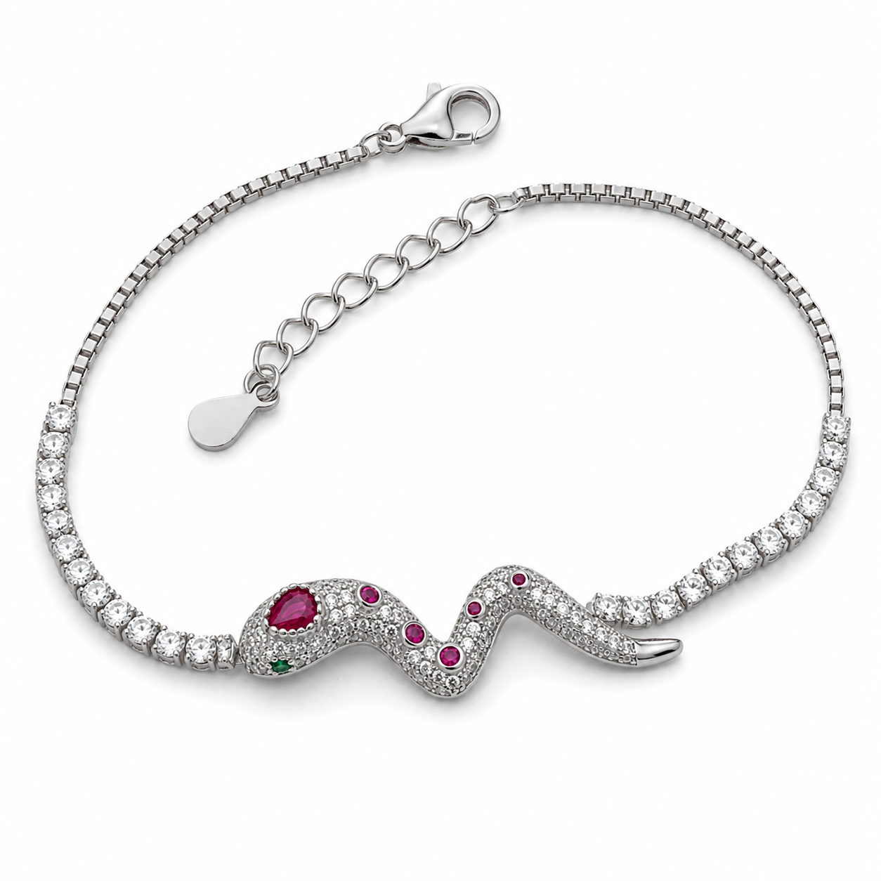 nature_inspired_snake_animal_red_cz_diamond_tennis_chain_bracelet_jewelry_rhodium_plated_925_sterling_silver_U_BR_79_IGNITE_GEMS_India