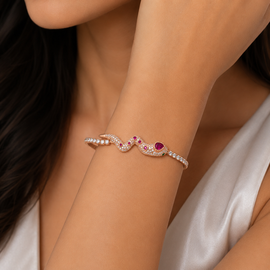 nature_inspired_snake_animal_red_cz_diamond_tennis_chain_bracelet_jewelry_rose_gold_plated_tone_925_sterling_silver_U_BR_79_IGNITE_GEMS_India_d