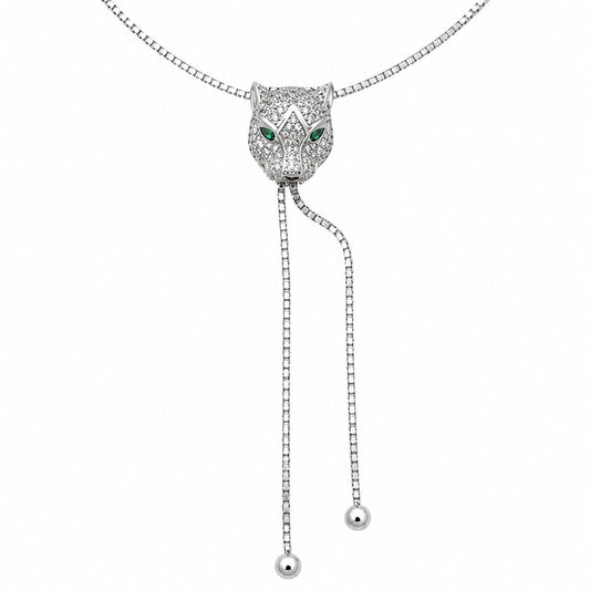 Designer Panther Animal CZ Adjustable Chain Necklace in Silver