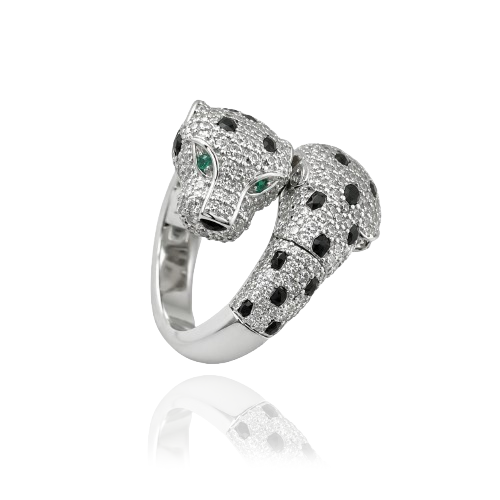 panther_double_head_face_bypass_black_and_white_cz_diamond_animal_designer_ring_925_sterling_silver_IGNITE_GEMS_D_RG_1a