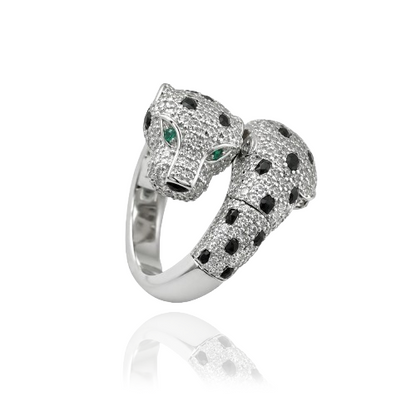panther_double_head_face_bypass_black_and_white_cz_diamond_animal_designer_ring_925_sterling_silver_IGNITE_GEMS_D_RG_1a