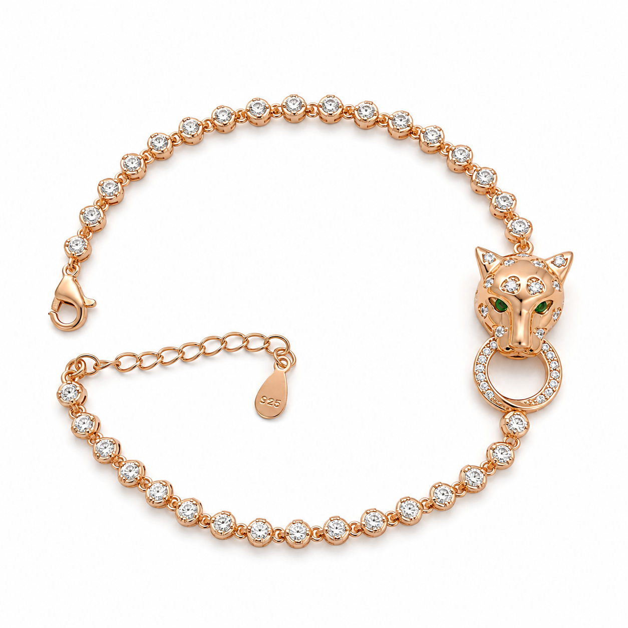 panther_green_cz_eyes_bezel_diamond_open_circle_in_mouth_tennis_bracelet_women_jewelry_rose_gold_plated_925_sterling_silver_IGNITE_GEMS_BR_52