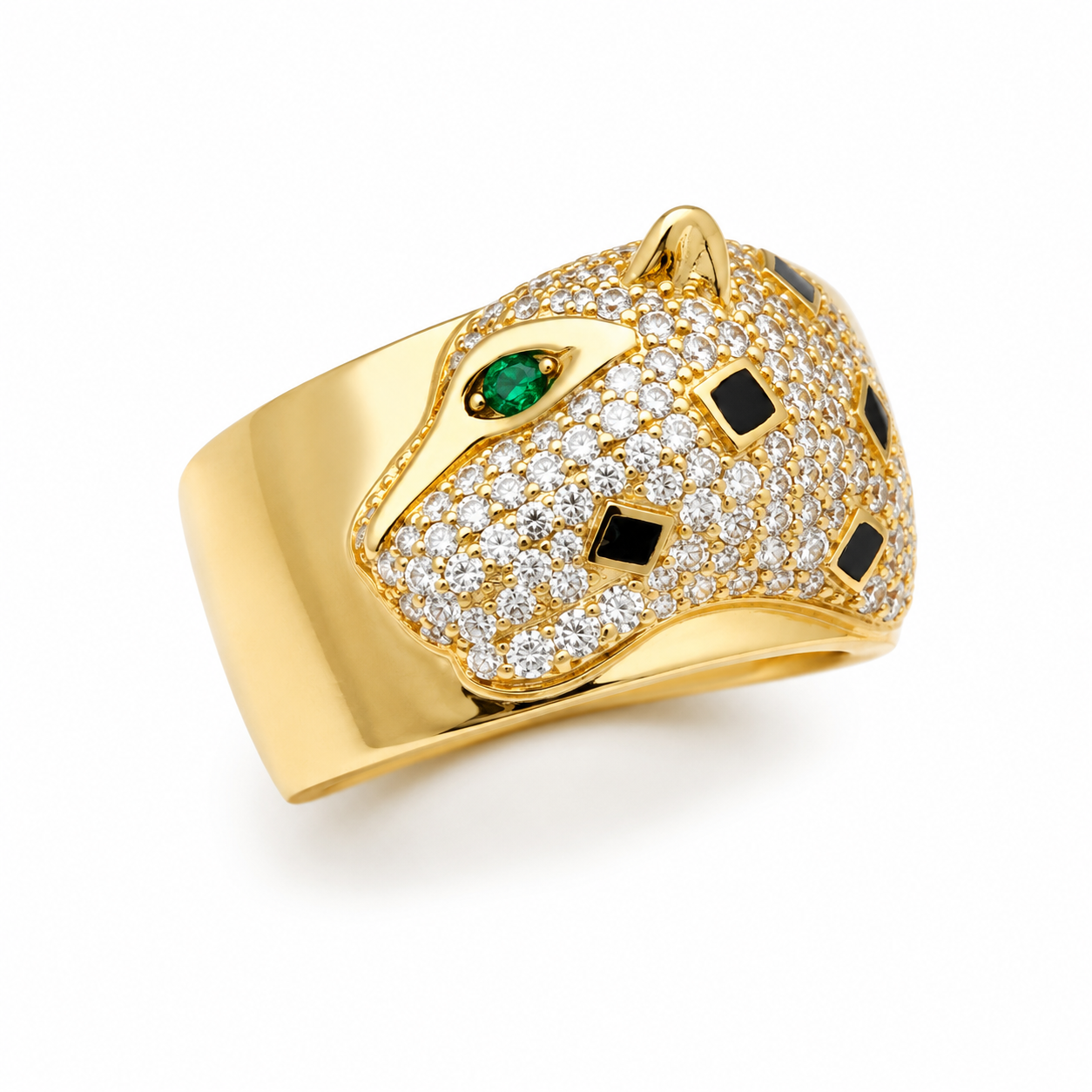panther_side_face_green_cz_eyes_black_and_white_animal_designer_ring_gold_plated_925_sterling_silver_jewelry_IGNITE_GEMS_D_RG_5