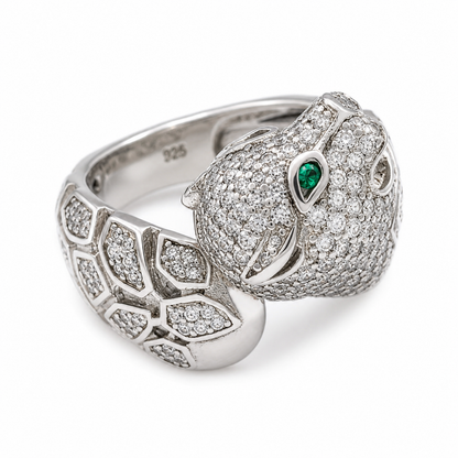 Wild Panther Twisted Head CZ Animal Inspired Ring in Silver