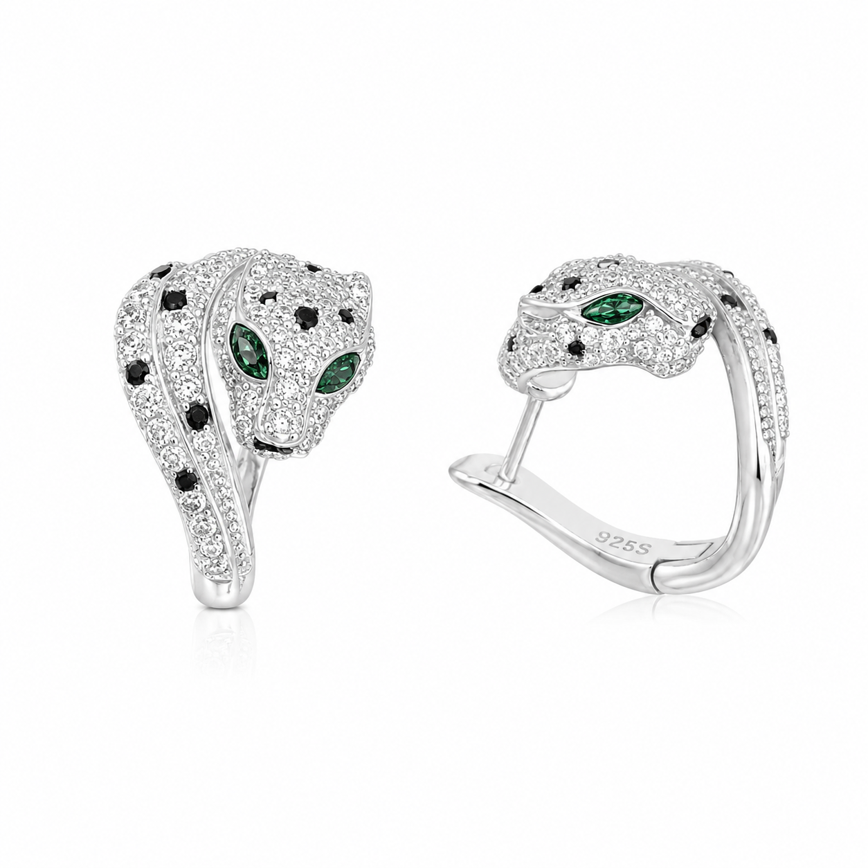 wrapped_anaconda_panther_black_and_white_cz_green_diamond_eyes_hoop_earrings_jewelry_925_sterling_silver_IGNITE_GEMS_D_ER_6