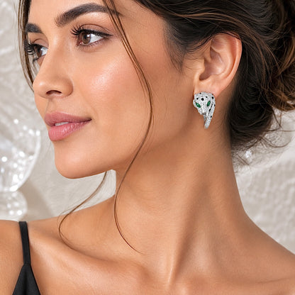 wrapped_anaconda_panther_black_and_white_cz_green_diamond_eyes_hoop_earrings_jewelry_925_sterling_silver_IGNITE_GEMS_D_ER_6_model_d