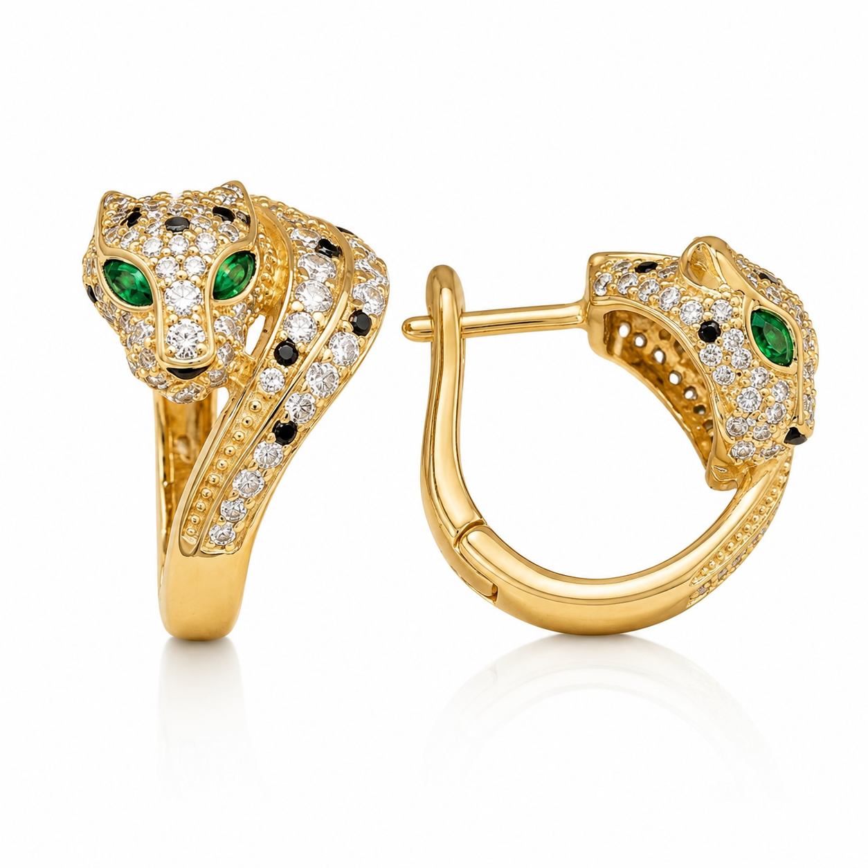 wrapped_anaconda_panther_black_and_white_cz_green_diamond_eyes_hoop_earrings_jewelry_yellow_gold_plated_925_sterling_silver_IGNITE_GEMS_D_ER_5
