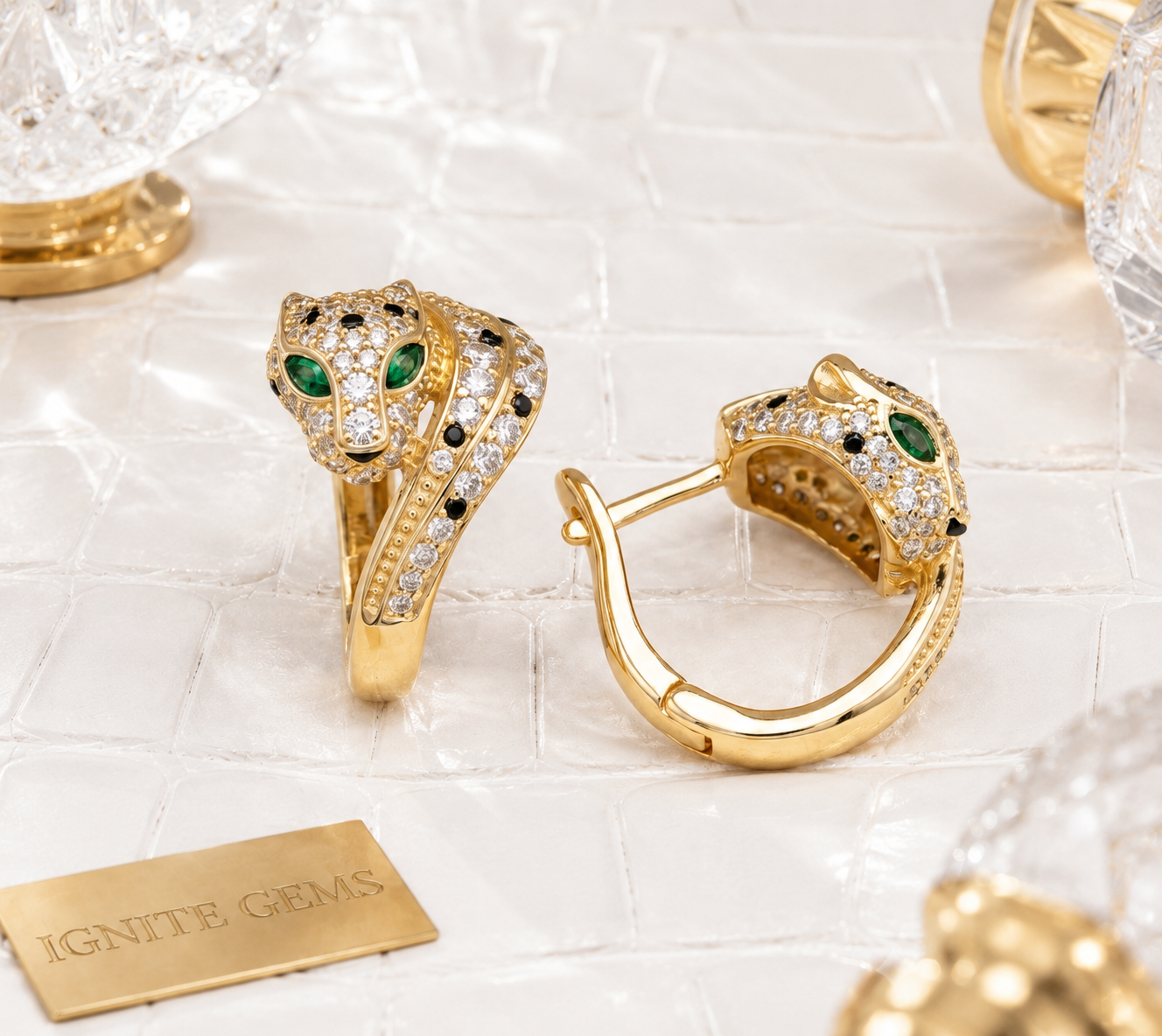 wrapped_anaconda_panther_black_and_white_cz_green_diamond_eyes_hoop_earrings_jewelry_yellow_gold_plated_925_sterling_silver_IGNITE_GEMS_D_ER_5_e