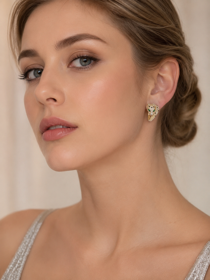 Panther Head and Anaconda Body CZ Hoop Earrings in Gold Plated Silver